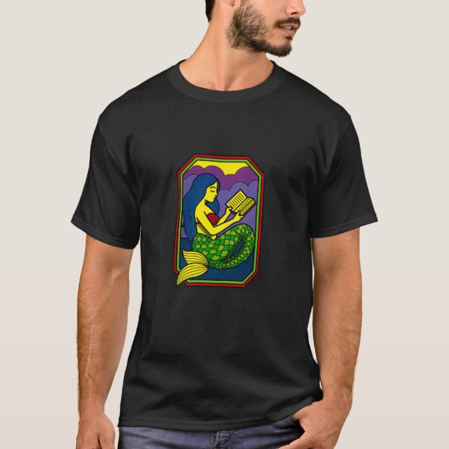 Camiseta Reading Mermaid Fantasy Ocean Art for Book Lover (Frente)