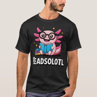 Camiseta Readsolotl Rosa Kawaii Axolotl Amante de Livros Pi