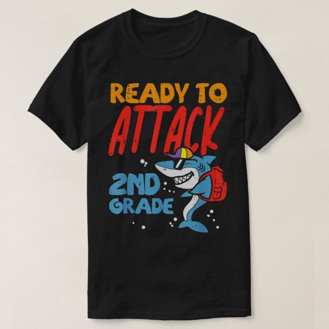 Camiseta Ready To Attach 2nd Grade Shark First Day Of Schoo (Frente do Design)