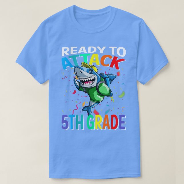 Camiseta Ready To Attack 5th Grade Shark Back To School  (Frente do Design)
