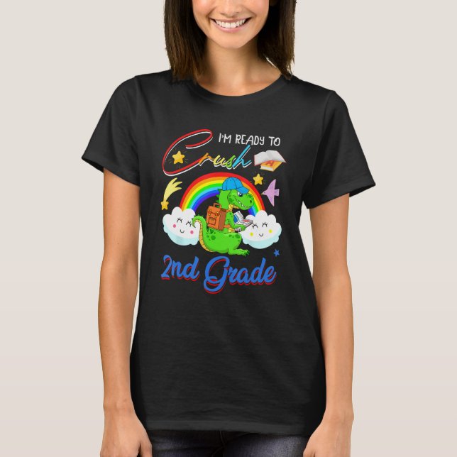 Camiseta Ready To Crush 2nd Grade Cute rex Reading Book Rai (Frente)