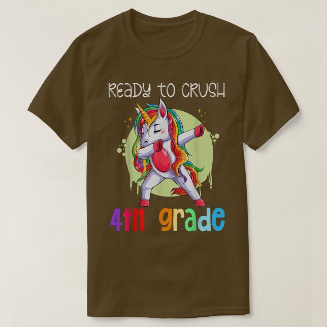 Camiseta Ready to Crush 4th Grade, Dabbing Unicorn, Back to (Frente do Design)