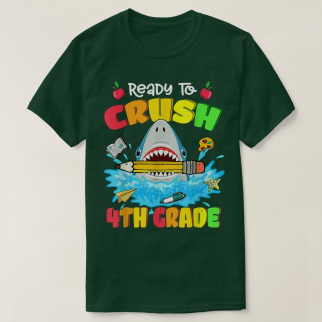 Camiseta Ready To Crush 4th Grade Shark Pencil Boys Back To (Frente do Design)