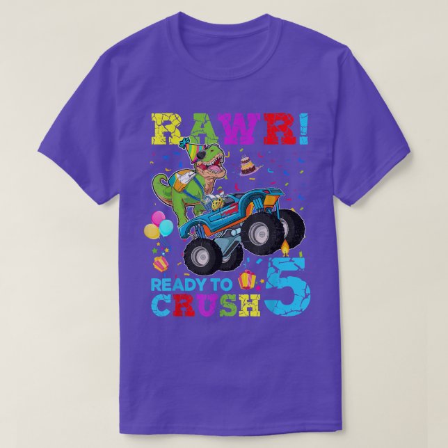 Camiseta Ready To Crush 5th Birthday Boy T Rex Dinosaur Mon (Frente do Design)