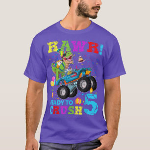 Camiseta Ready To Crush 5th Birthday Boy T Rex Dinosaur Mon