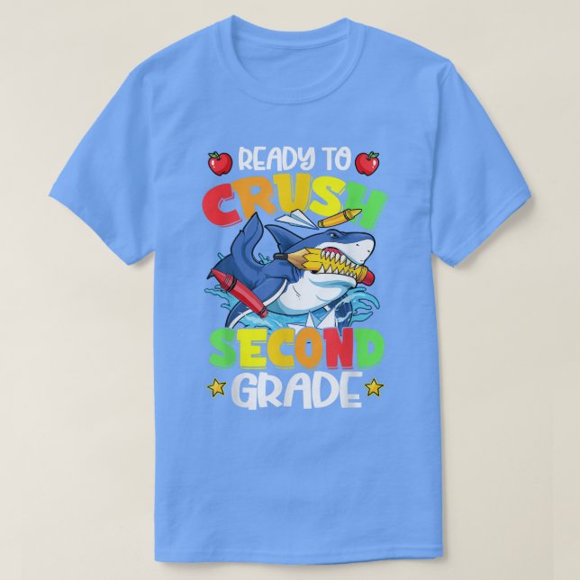 Camiseta Ready To Crush Second Grade 2nd Grade Shark Back T (Frente do Design)