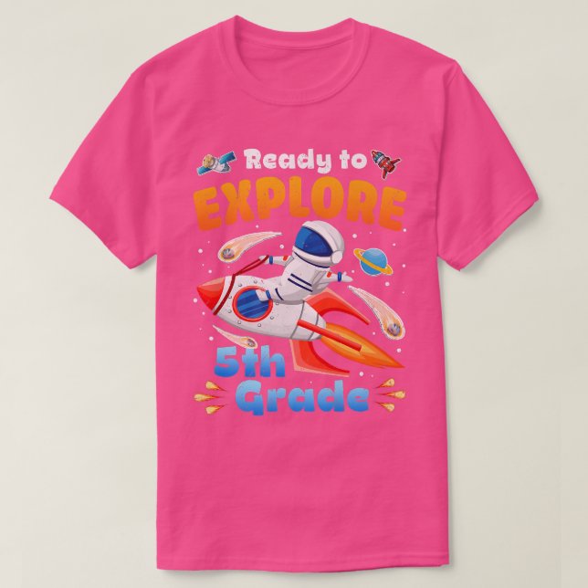 Camiseta Ready to Eplore 5th Grade Cute Astronaut Boys Girl (Frente do Design)