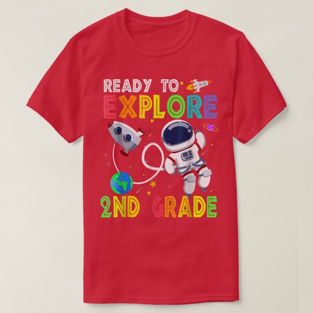 Camiseta Ready to Explore 2nd Grade Cute Astronaut Boys Gir (Frente do Design)