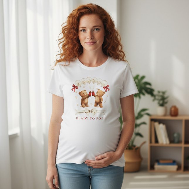 Camiseta Ready to Pop Bear Baby Shower T-Shirt (Criador carregado)