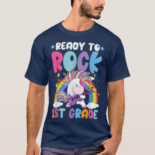 Camiseta Ready To Rock 1st Grade Cute Guitar Unicorn Back t