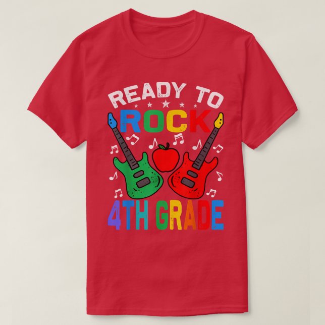 Camiseta Ready To Rock 4th Grade Back To School Guitar  (Frente do Design)