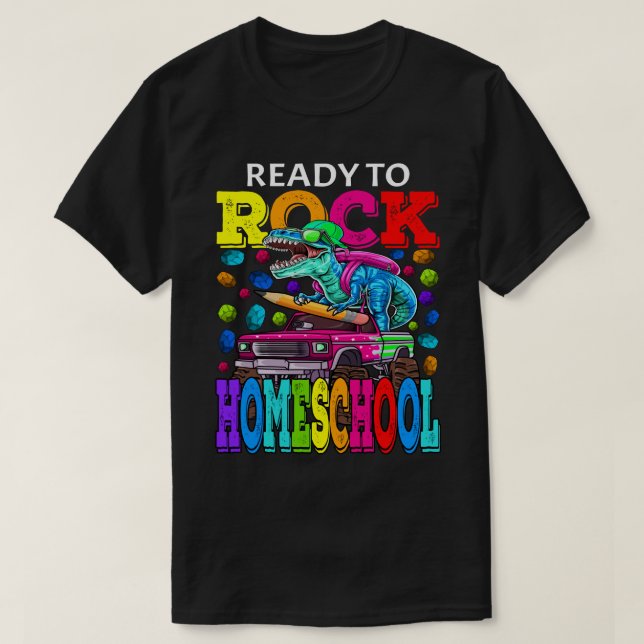 Camiseta Ready To Rock Homeschool Monster Truck Dinosaur Ba (Frente do Design)
