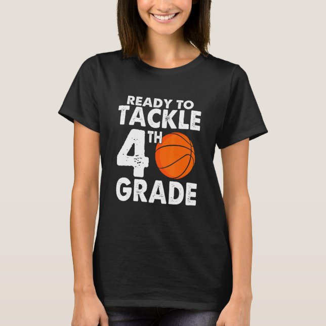 Camiseta Ready to Tackle Fourth Grade Back to School Basket (Frente)