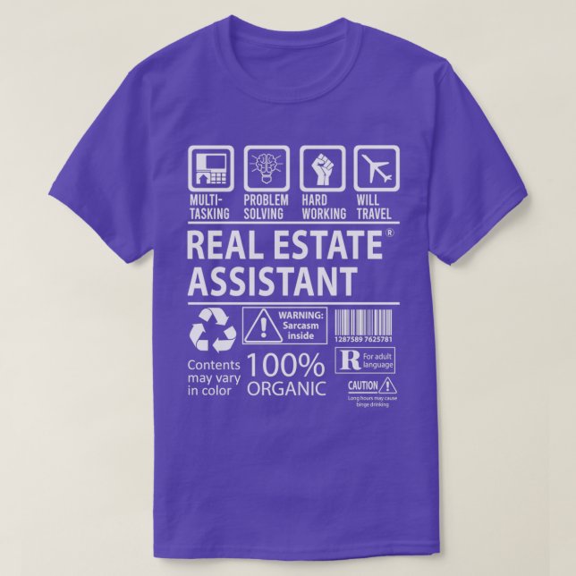 Camiseta Real Estate Assistant MultiTasking Certified Job G (Frente do Design)