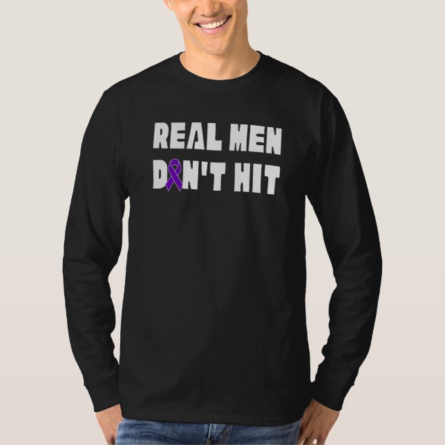 Camiseta Real Men Don't Hit Domestic Violence Awareness Rib (Frente)