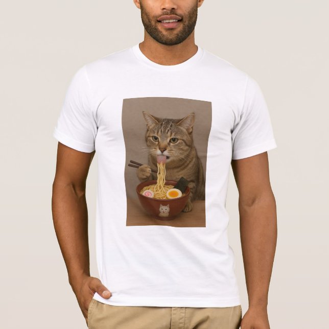 Camiseta Realistic Funny Cat Eating Ramen | Graphic Tee (Frente)