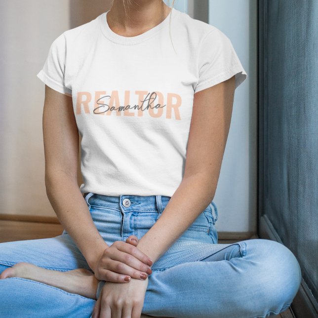 Camiseta Realtor Real Estate Agent Blush Monograma Rosa (Criador carregado)