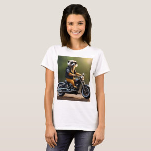 Camiseta Rebel Meerkat: Couros, Óculos de Sol e Moto