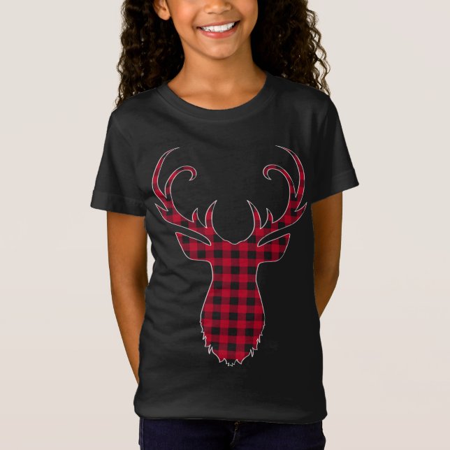 Camiseta Rebelde de Natal Vermelha e Xadrez Negra de Buffal (Frente)