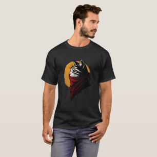 Camiseta Rebelde gato com bandana vermelha e design de sol 