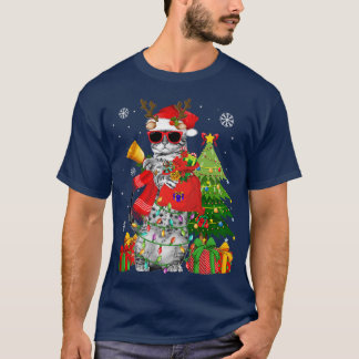 Camiseta Rebelde Gato Luzes de Natal Engraçadas Gato Presen