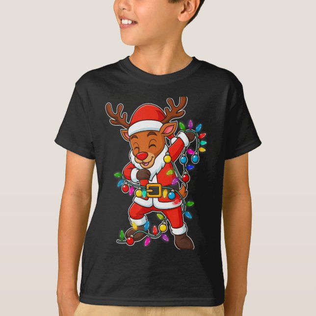 Camiseta Rebelde Natal Dabbing Luzes Papais noeis Xmas Para (Frente)