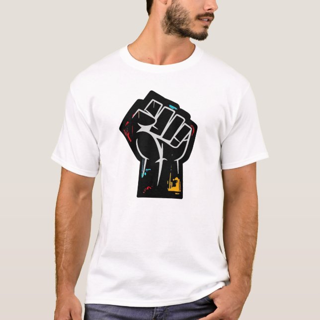 Camiseta Rebelião do Poder Negro Punho Design para Ativismo (Frente)