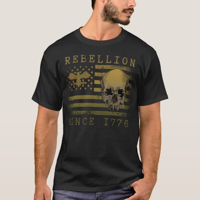 Camiseta Rebellion 1776 American Flag Skull Design T-Shirt (Frente)