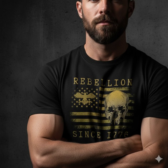 Camiseta Rebellion 1776 American Flag Skull T-Shirt (Criador carregado)