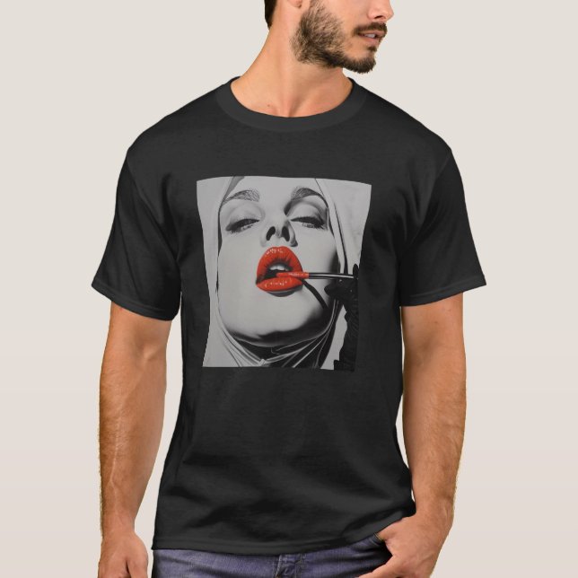 Camiseta rebellious nun with lipstick, rebellious nun (Frente)