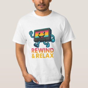 Camiseta Rebobinar & Relaxar – Vibrações Retro de VHS