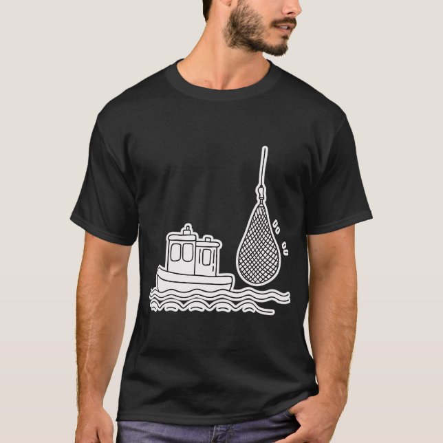 Camiseta Rebocador Perto da Rede de Pesca Pendurada (Frente)