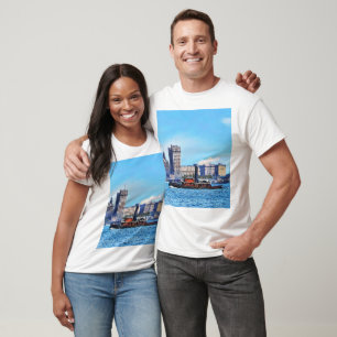 Camiseta Rebocadores perto da silhueta da cidade de Nova Yo