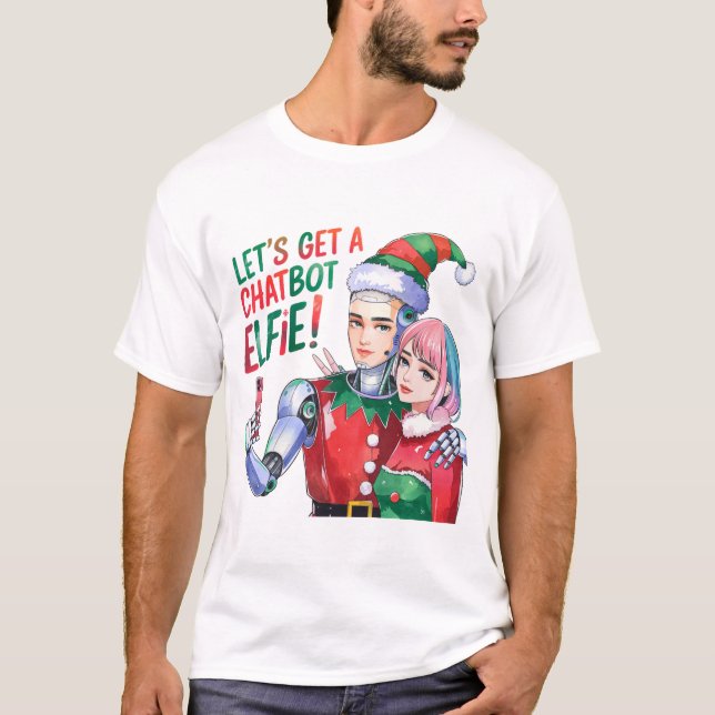 Camiseta 🤖 Receba um Chatbot Elfie Memórias de Natal Engra (Frente)