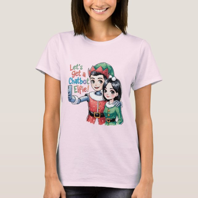 Camiseta 🤖 Receba um Chatbot Elfie Memórias de Natal Engra (Frente)
