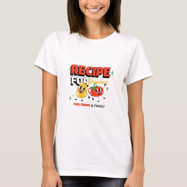 Camiseta Receita por Felicidade: Comida, Amigos e Comida Fa (Frente)