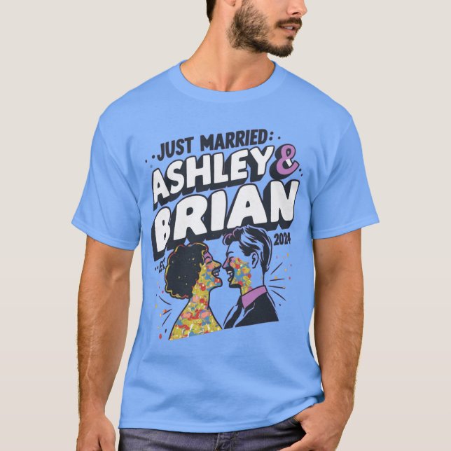 Camiseta Recem casados: Ashley & Brian - Est. 2024 (Frente)