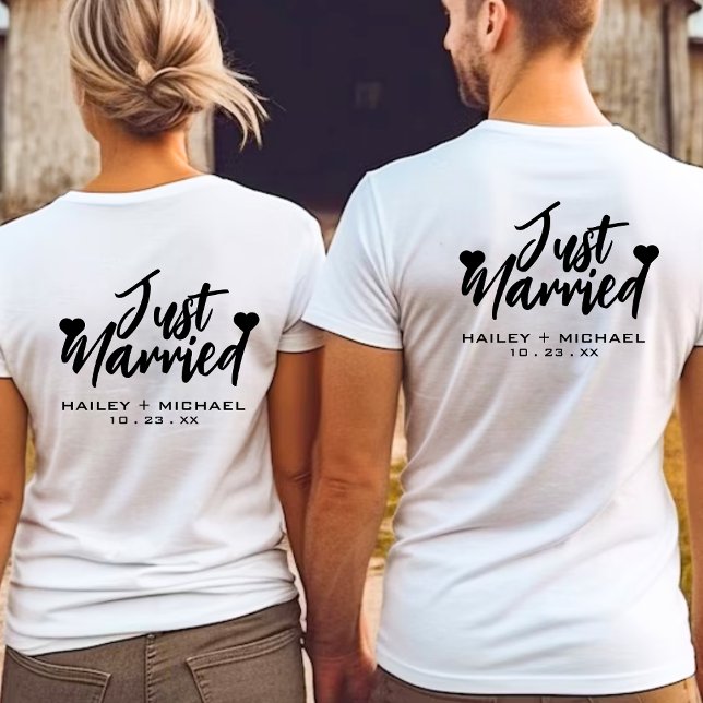 Camiseta Recém-Casados Coração Casamento Casal Novo (just married newlywed couple white t-shirt)