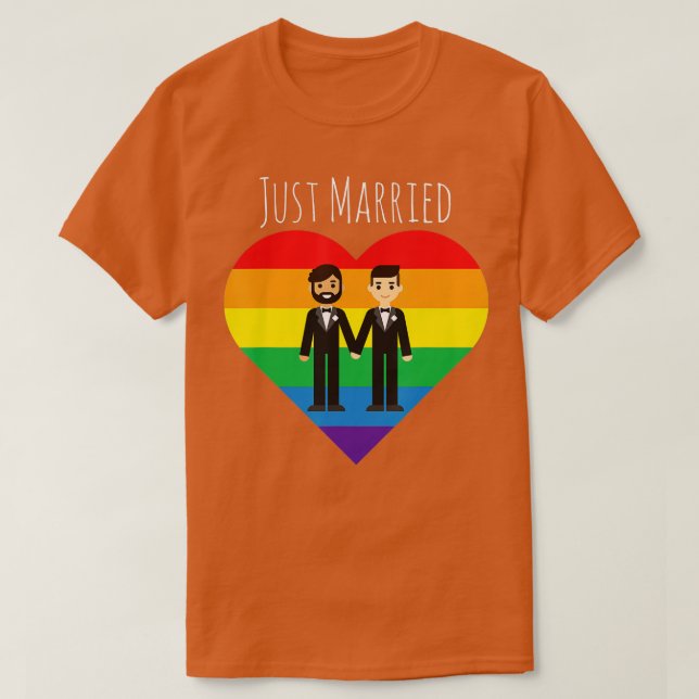 Camiseta Recem casados gay Casal Arco-Íris LGBT Presente Ca (Frente do Design)