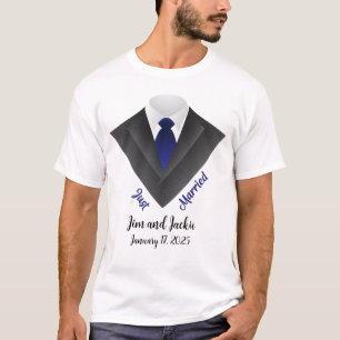 Camiseta Recem casados Para O Groom - Tux Com Casamento De