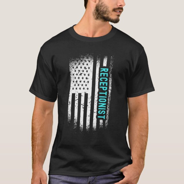 Camiseta Recepcionista com bandeira americana (Frente)