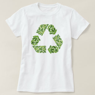 Camiseta Reciclar Logotipo feito de folhas verdes