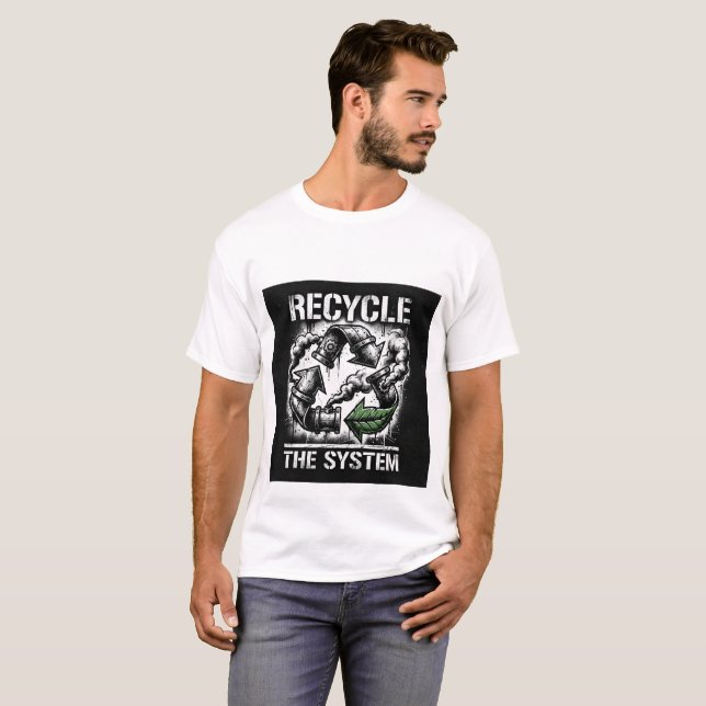 Camiseta Recicle o Sistema | Design Gráfico Ousado | Mascul (Frente Completa)