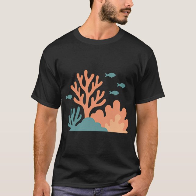 Camiseta Recife de Coral Mínimo com Peixes (Frente)