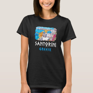 Camiseta Recordação de Pintura de Santorini Grécia  
