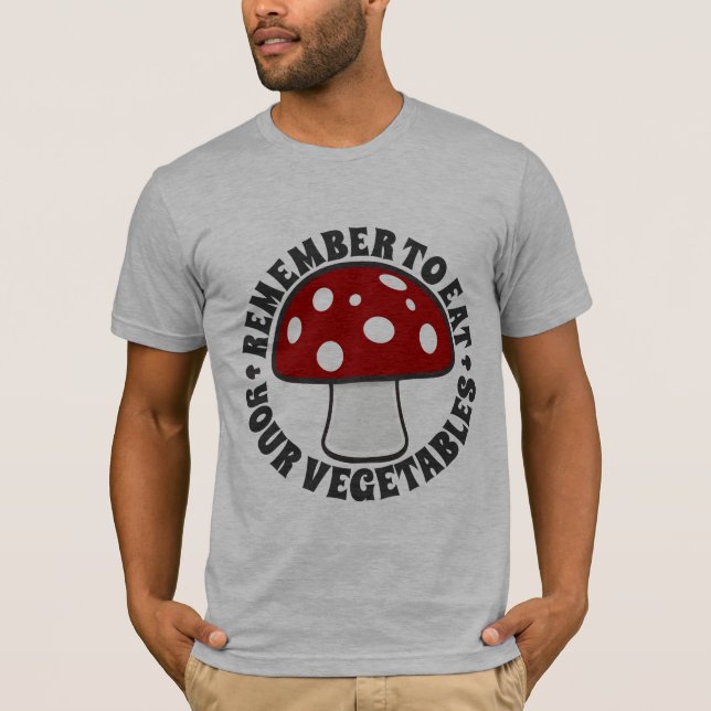 Camiseta Recorde comer seus vegetais - cogumelos, vermelhos (Frente)