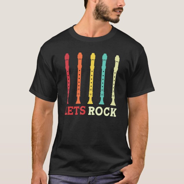 Camiseta recorder player lets rock funny retro (Frente)