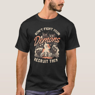 Camiseta Recruta Teus Demônios Sarcástico Halloween Gatinho