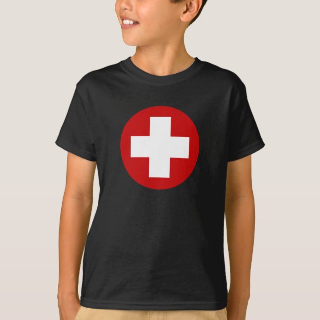Camiseta Recuperação suíça Roundell da emergência da cruz (Frente)