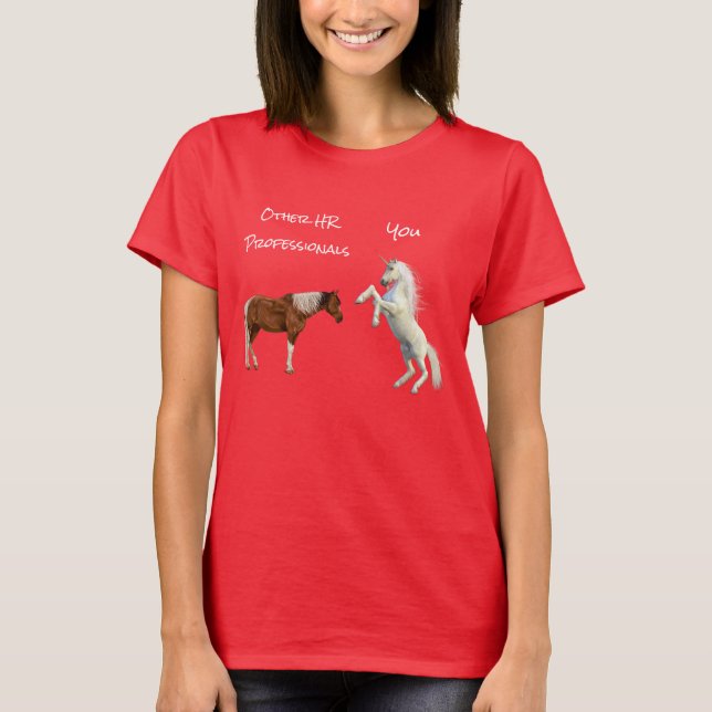 Camiseta Recursos Humanos Unicorn Engraçado Ddom HR Horse (Frente)